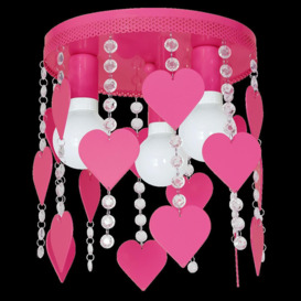 Corazon Ceiling Lamp Hand Made Hot Pink With Hearts And Crystals - thumbnail 3
