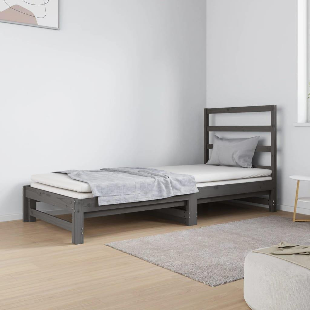 Pull-out Day Bed Grey 2x(90x190) cm Solid Wood Pine - image 1