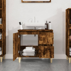 Bathroom Cabinet Smoked Oak 65x33x60 cm Engineered Wood - thumbnail 3