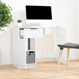 Desk High Gloss White 100x50x75 cm Engineered Wood - thumbnail 1