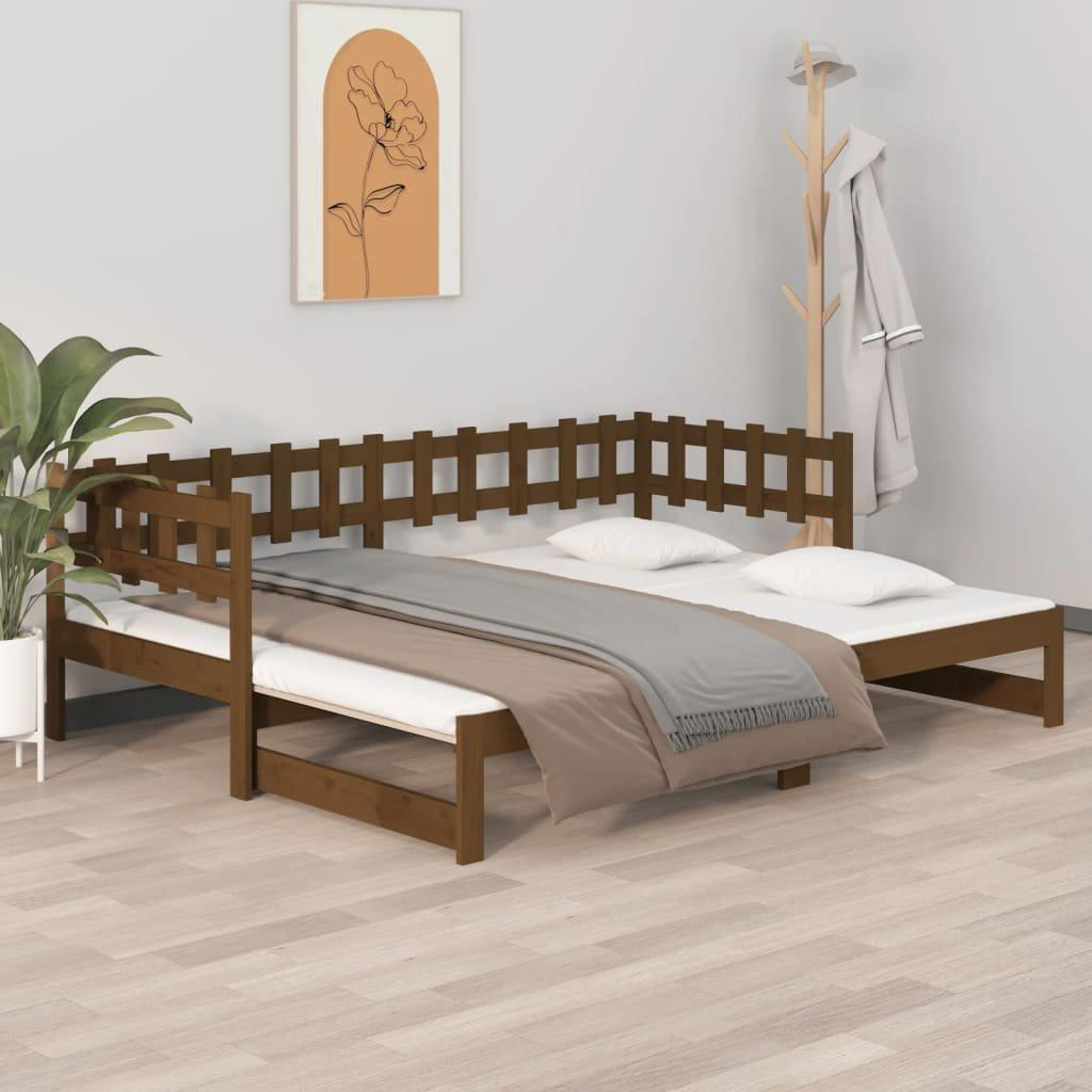 Pull-out Day Bed Honey Brown 2x(90x190) cm Solid Wood Pine - image 1