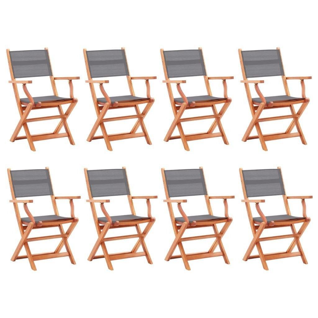 Folding Garden Chairs 8 pcs Grey Solid Eucalyptus Wood&Textilene - image 1