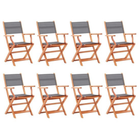 Folding Garden Chairs 8 pcs Grey Solid Eucalyptus Wood&Textilene - thumbnail 1