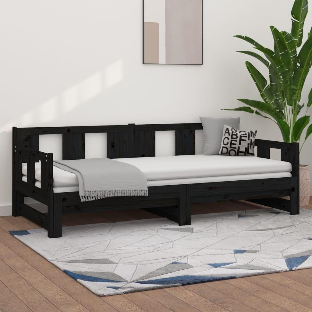 Pull-out Day Bed Black Solid Wood Pine 2x(90x200) cm - image 1