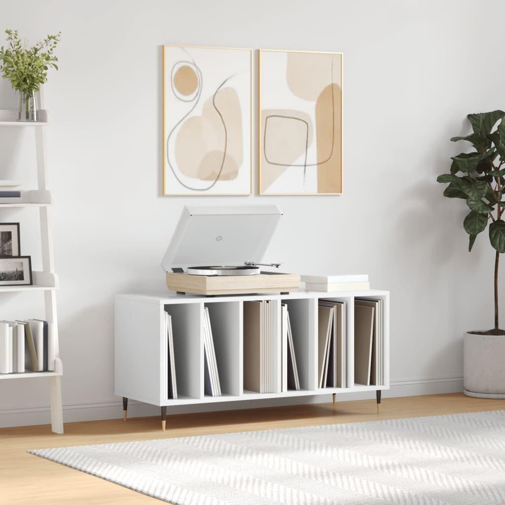 Record Cabinet High Gloss White 100x38x48 cm Engineered Wood - image 1
