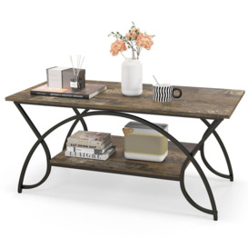 Modern Faux Marble Coffee Table 2-Tier Rectangular Accent Table Chic Cocktail - thumbnail 1