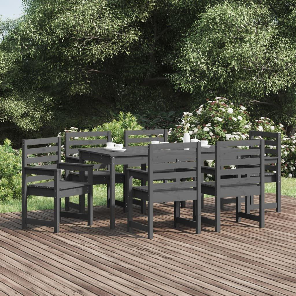 7 Piece Garden Dining Set Grey Solid Wood Pine - image 1