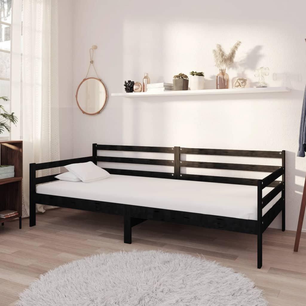 Day Bed Black Solid Pinewood 90x200 cm - image 1