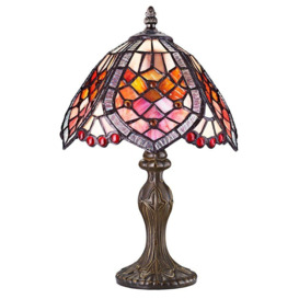 Handmade Red Beaded Stained Glass Tiffany Table Lamp