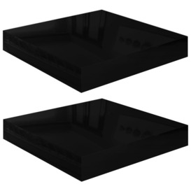 Floating Wall Shelves 2 pcs High Gloss Black 23x23.5x3.8 cm MDF - thumbnail 2