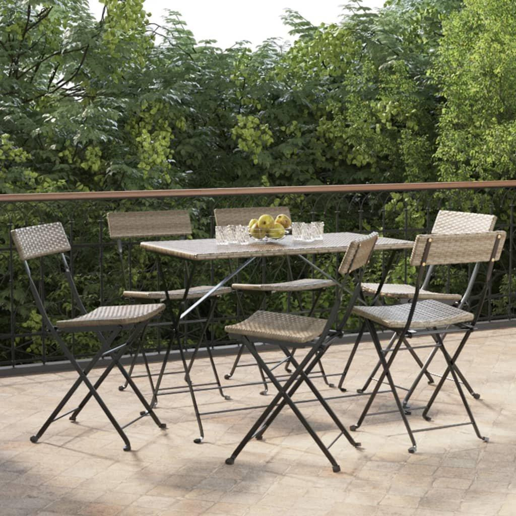 Folding Bistro Chairs 6 pcs Grey Poly Rattan and Steel - image 1