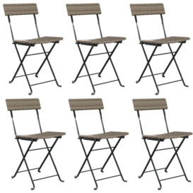 Folding Bistro Chairs 6 pcs Grey Poly Rattan and Steel - thumbnail 2