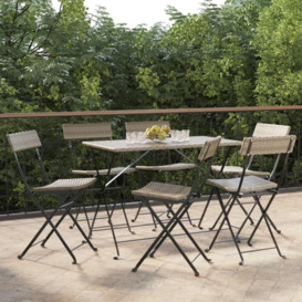 Folding Bistro Chairs 6 pcs Grey Poly Rattan and Steel - thumbnail 1