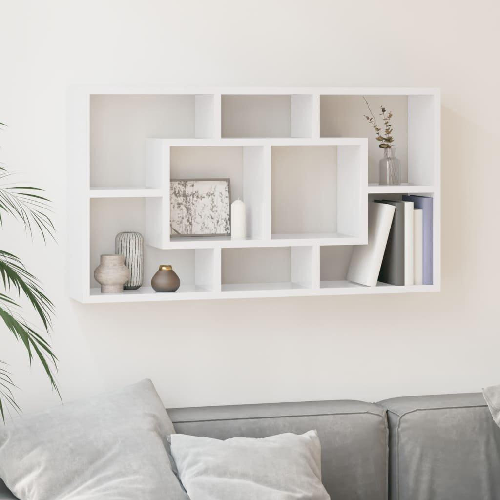 Wall Display Shelf 8 Compartments High Gloss White - image 1