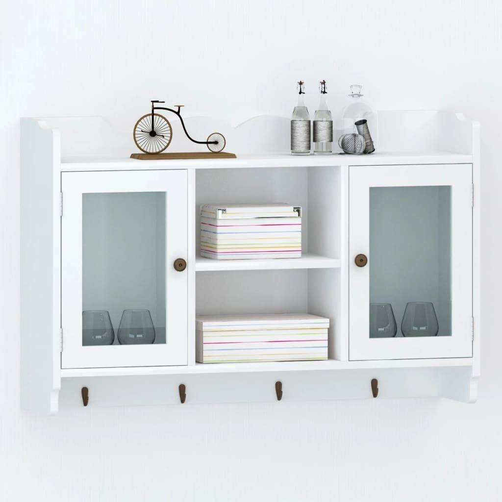 White MDF Wall Cabinet Display Shelf Book/DVD/Glass Storage - image 1