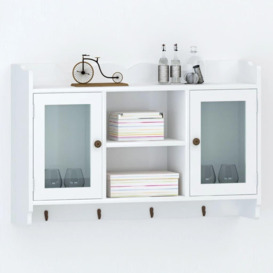 White MDF Wall Cabinet Display Shelf Book/DVD/Glass Storage - thumbnail 1
