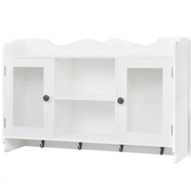 White MDF Wall Cabinet Display Shelf Book/DVD/Glass Storage - thumbnail 2