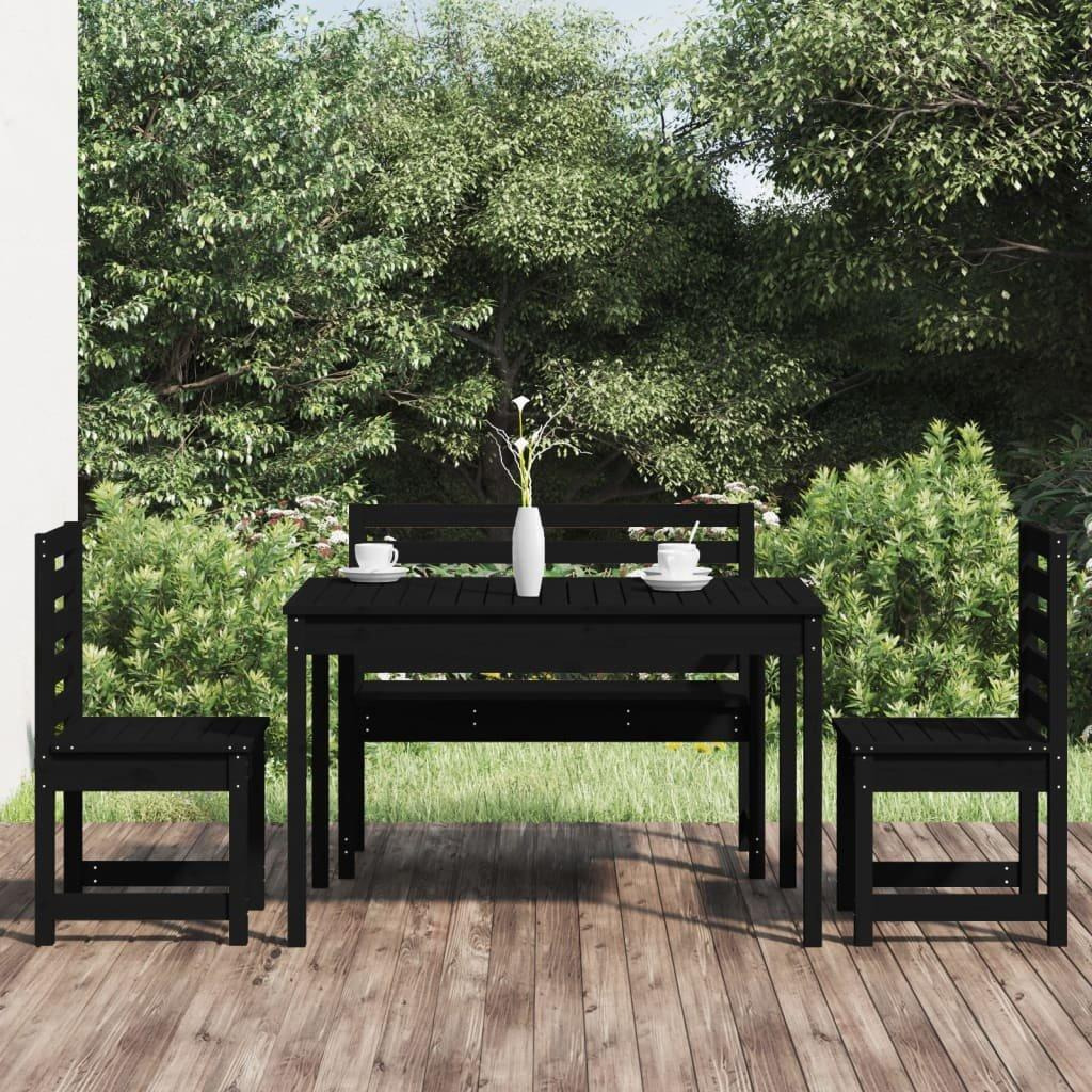 4 Piece Garden Dining Set Black Solid Wood Pine - image 1