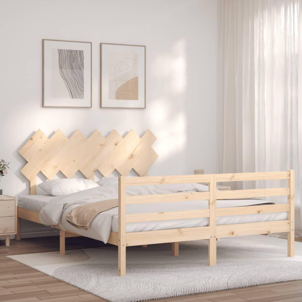 Bed Frame with Headboard 140x190 cm Solid Wood - image 1
