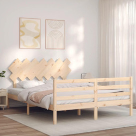 Bed Frame with Headboard 140x190 cm Solid Wood - thumbnail 3