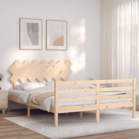 Bed Frame with Headboard 140x190 cm Solid Wood - thumbnail 1
