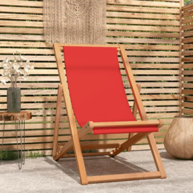 Folding Beach Chair Solid Teak Wood Red - thumbnail 1