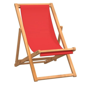 Folding Beach Chair Solid Teak Wood Red - thumbnail 2
