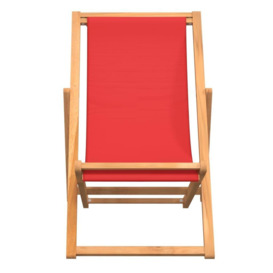 Folding Beach Chair Solid Teak Wood Red - thumbnail 3