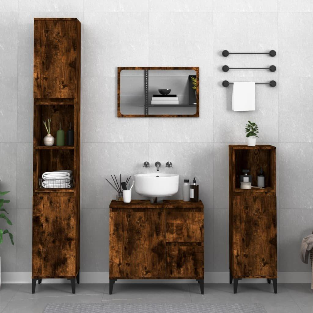 3 Piece Bathroom Cabinet Set Smoked Oak Engineered Wood - image 1