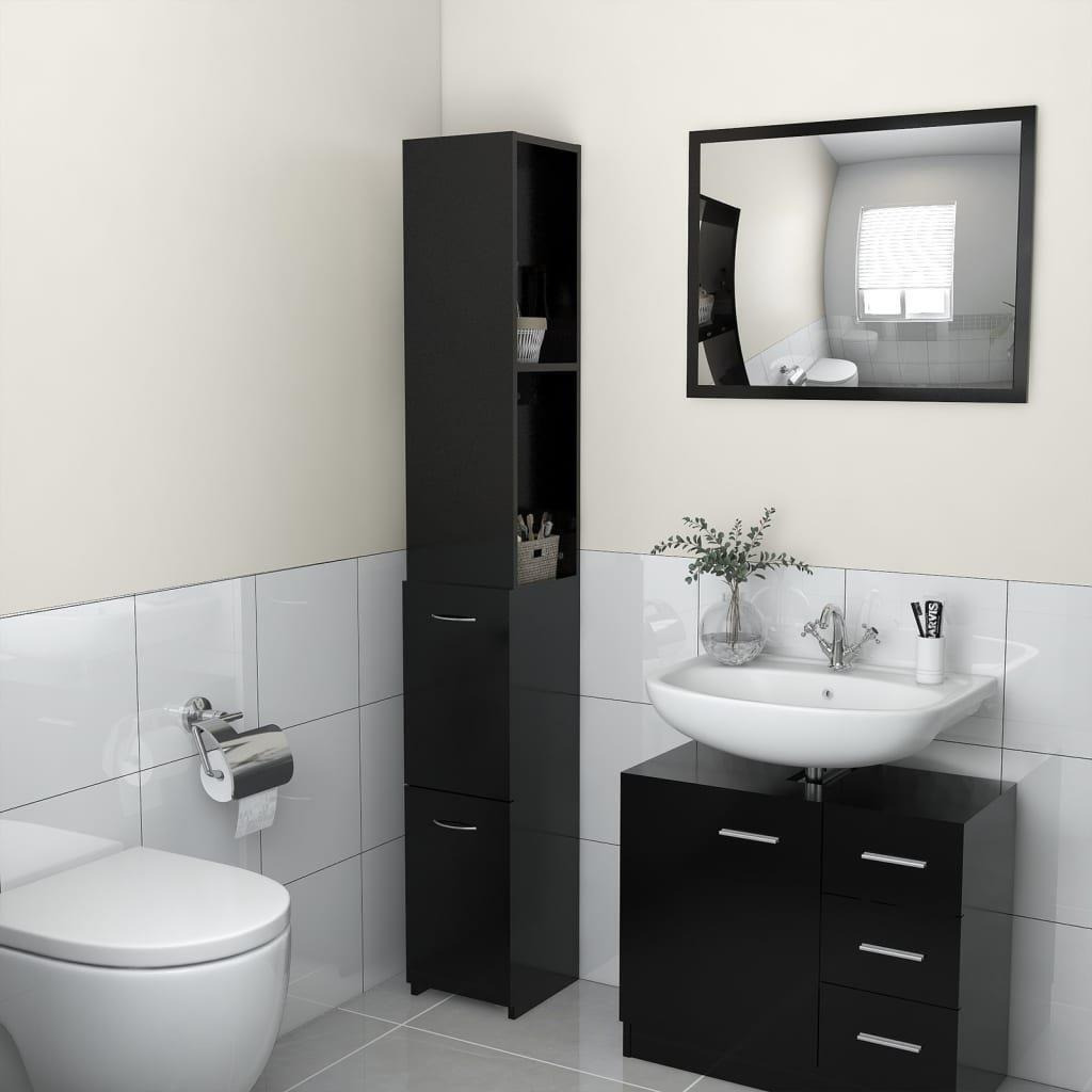Bathroom Cabinet Black 25x26.5x170 cm Engineered Wood - image 1