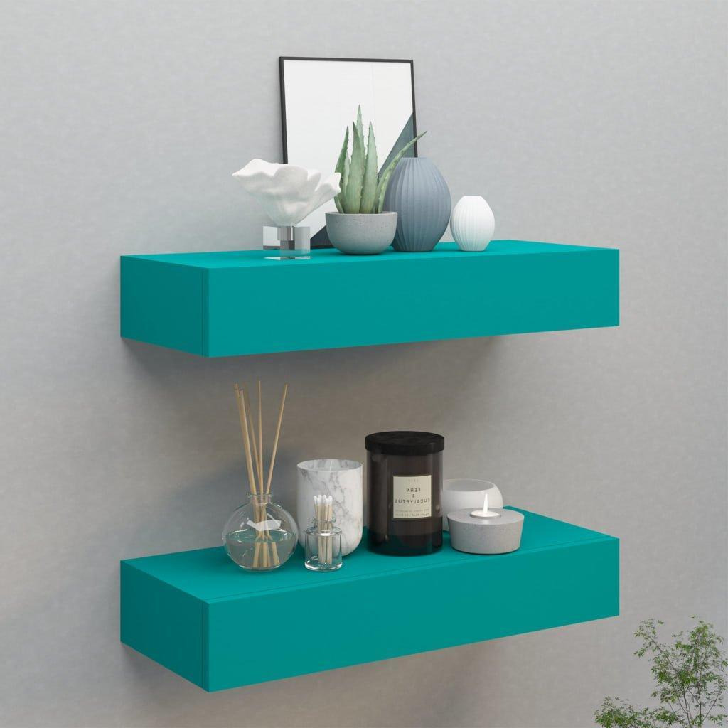 Wall-mounted Drawer Shelves 2 pcs Blue 60x23.5x10cm MDF - image 1