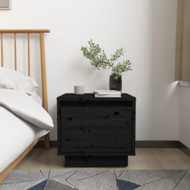 Bedside Cabinet Black 35x34x32 cm Solid Wood Pine - thumbnail 1