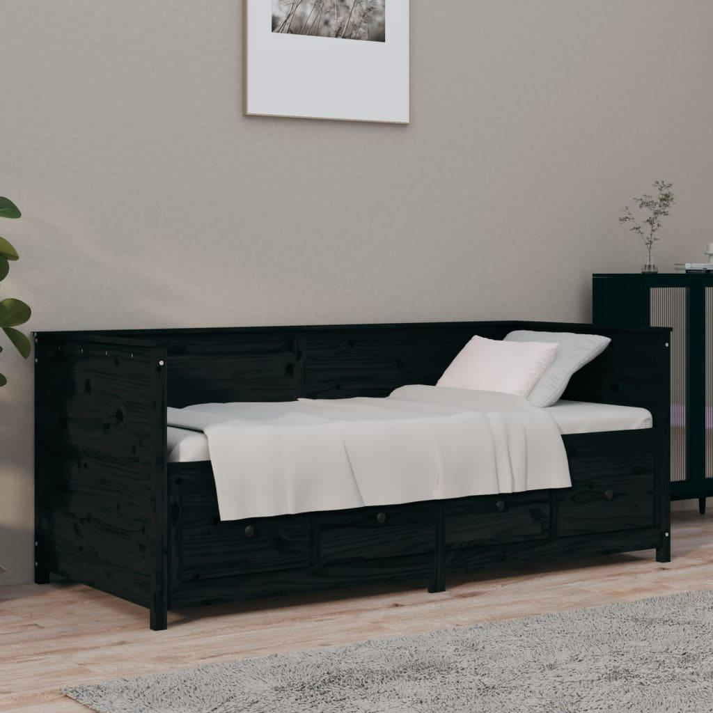 Day Bed Black 100x200 cm Solid Wood Pine - image 1