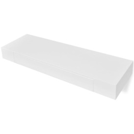 White MDF Floating Wall Display Shelf 1 Drawer Book/DVD Storage - thumbnail 3