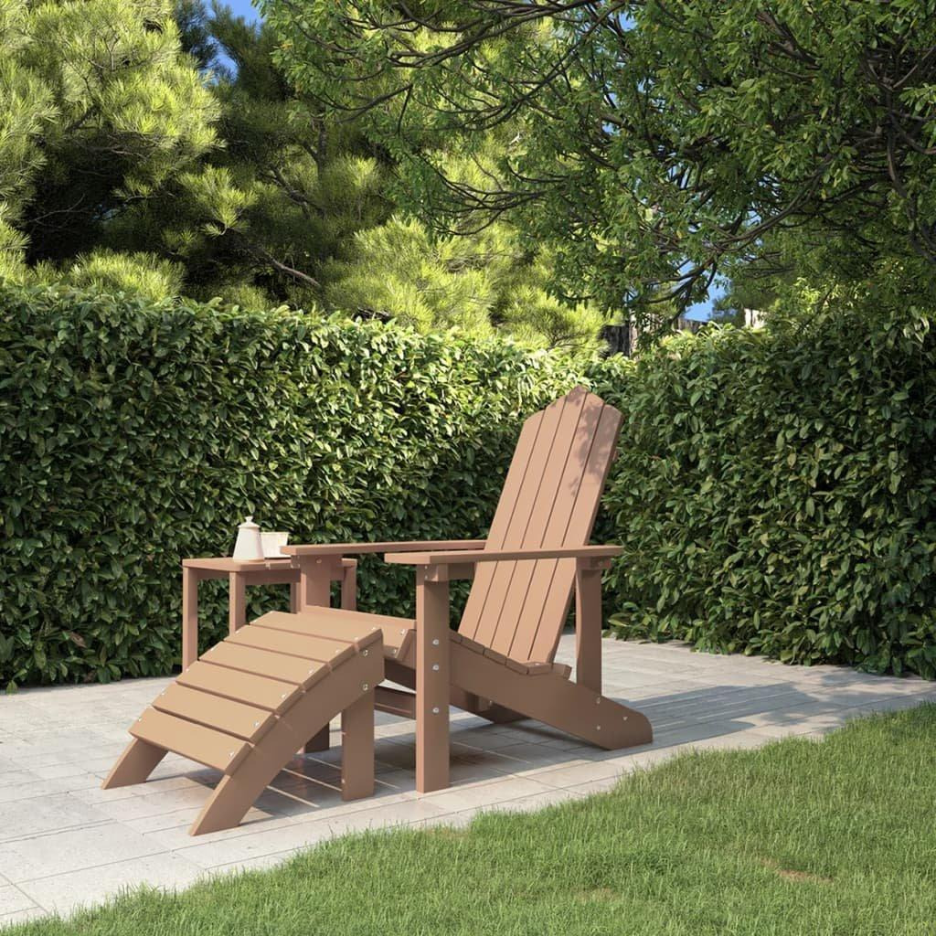 Garden Adirondack Chair with Footstool HDPE Brown - image 1