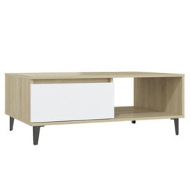 Coffee Table White and Sonoma Oak 90x60x35 cm Engineered Wood - thumbnail 2