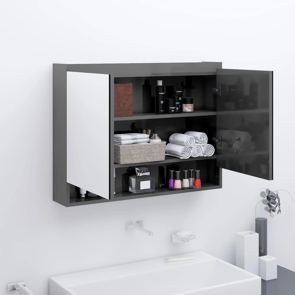 Bathroom Mirror Cabinet 80x15x60 cm MDF Shining Grey - image 1