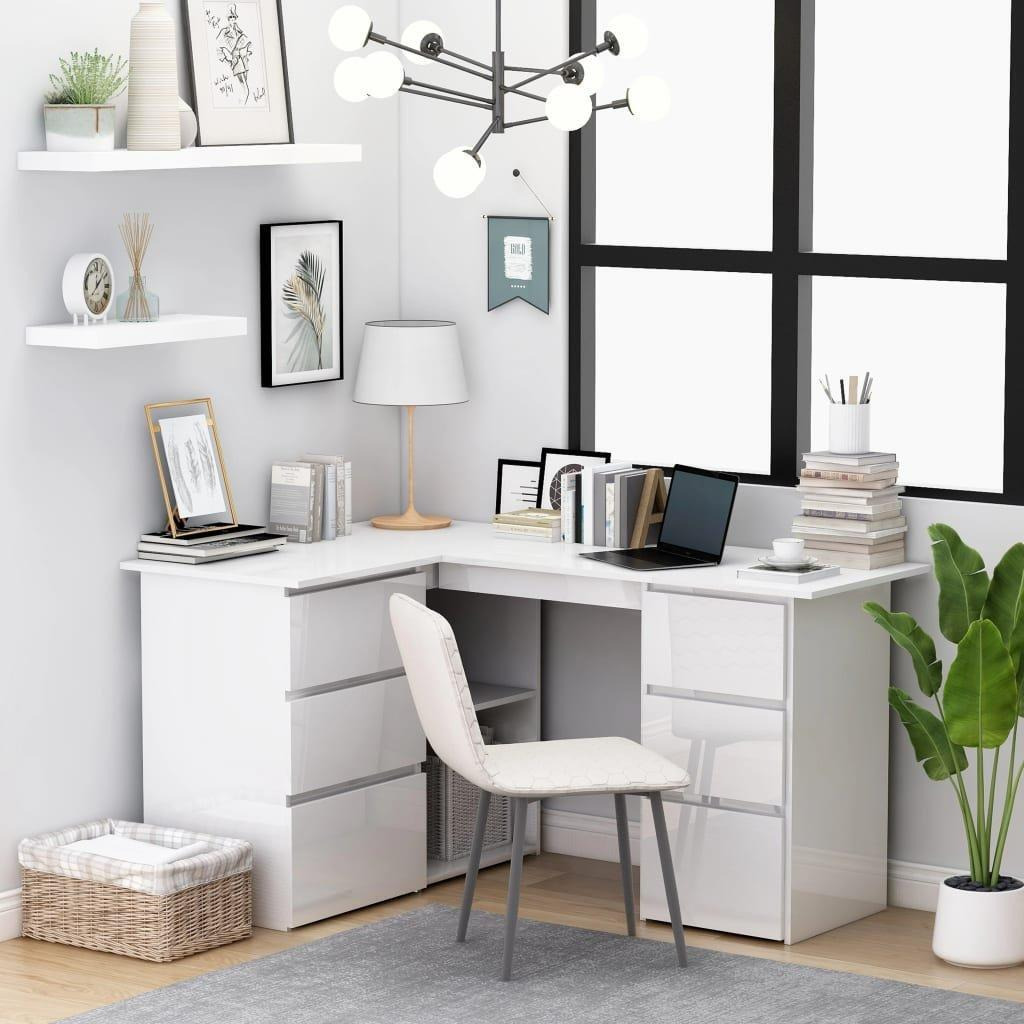 Corner Desk High Gloss White 145x100x76 cm Engineered Wood - image 1