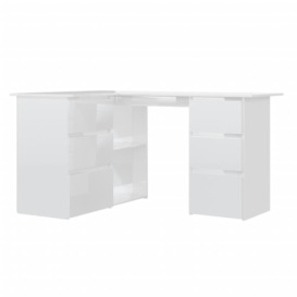 Corner Desk High Gloss White 145x100x76 cm Engineered Wood - thumbnail 2