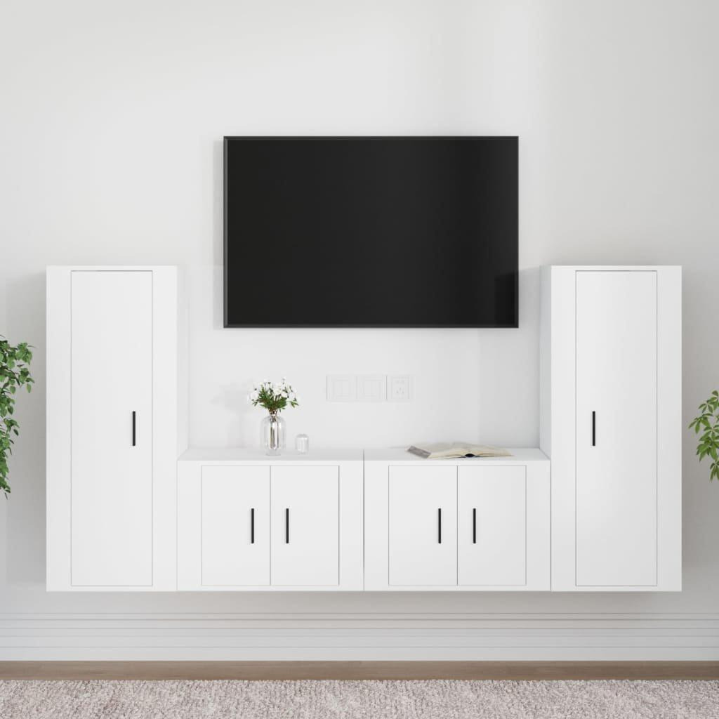 4 Piece TV Cabinet Set White Engineered Wood - image 1