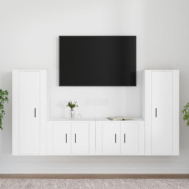 4 Piece TV Cabinet Set White Engineered Wood - thumbnail 1