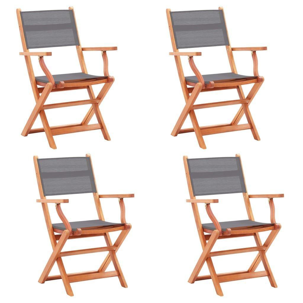 Folding Garden Chairs 4 pcs Grey Solid Eucalyptus Wood and Textilene - image 1