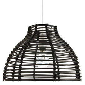Traditional Basket Style Vintage Rattan Wicker Ceiling Pendant Light Shade - thumbnail 1