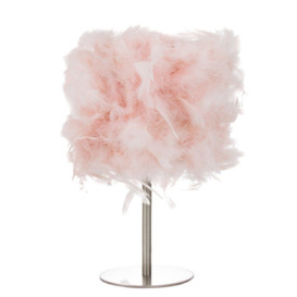 Modern and Chic Real Feather Table Lamp with Satin Nickel Base and Switch