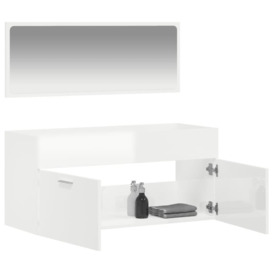 Bathroom Cabinet with Mirror High Gloss White Engineered Wood - thumbnail 3