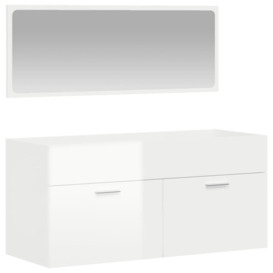 Bathroom Cabinet with Mirror High Gloss White Engineered Wood - thumbnail 2
