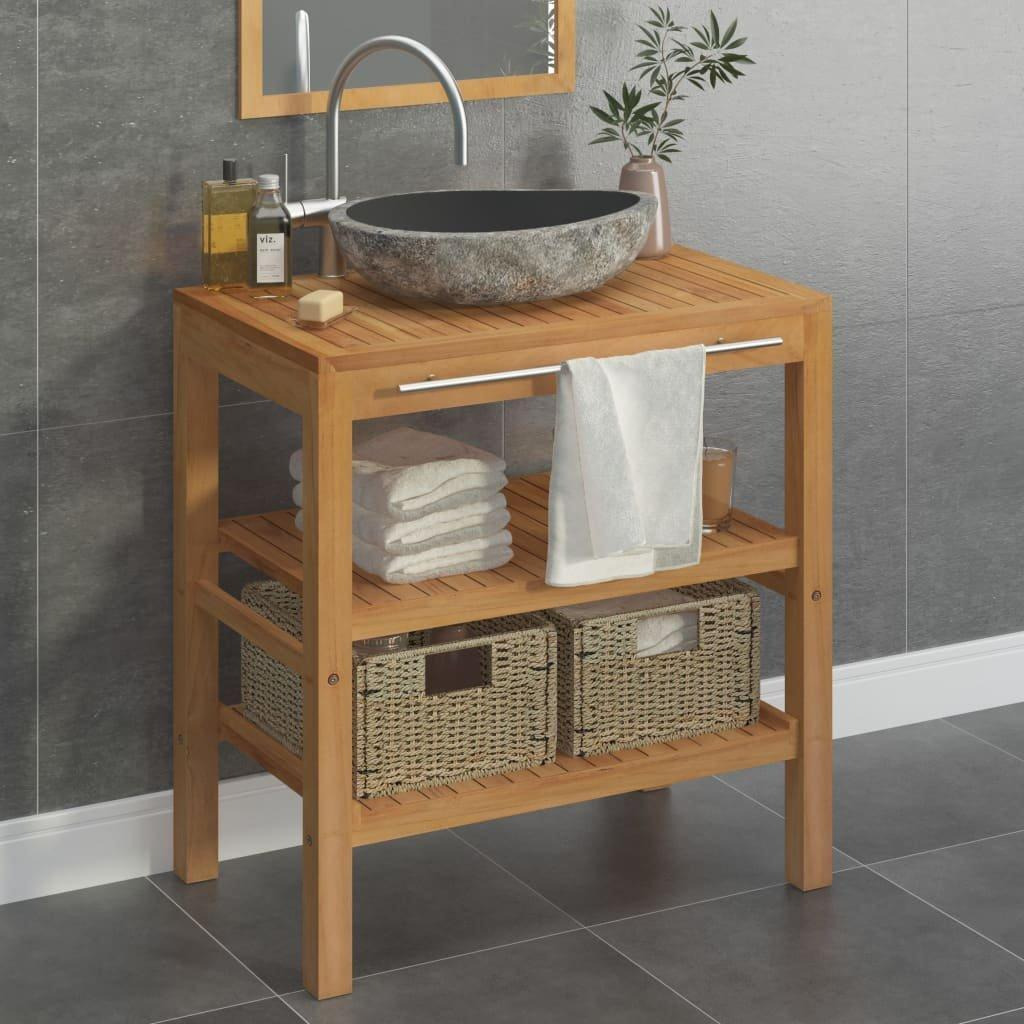 Bathroom Vanity Cabinet Solid Teak with Riverstone Sink - image 1