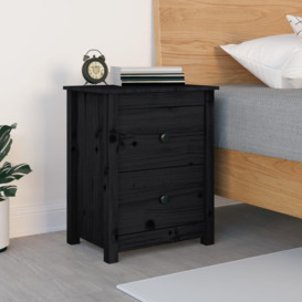 Bedside Cabinet Black 50x35x61.5 cm Solid Wood Pine - thumbnail 1