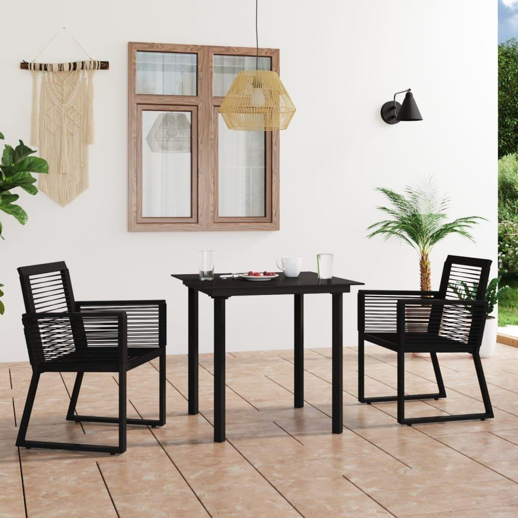 3 Piece Outdoor Dining Set PVC Rattan Black - image 1