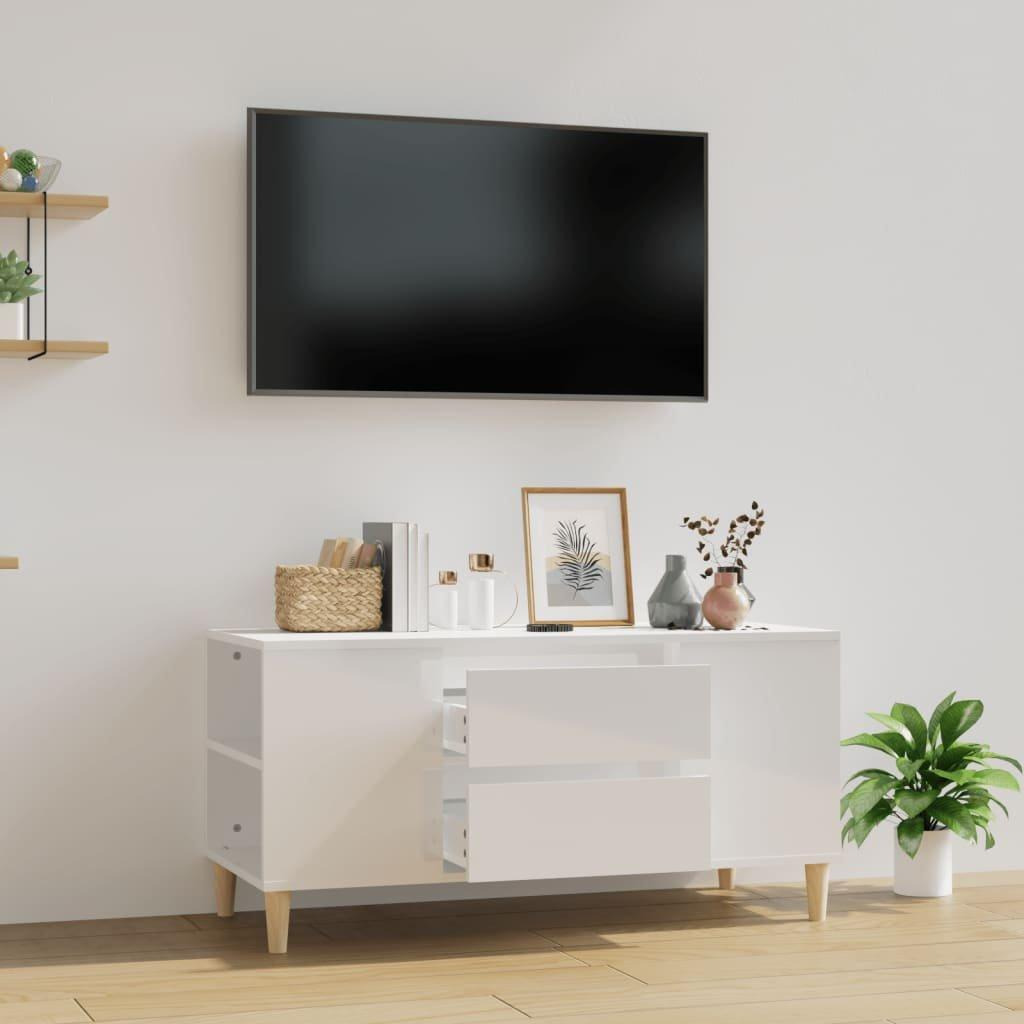 TV Cabinet High Gloss White 102x44.5x50 cm Engineered Wood - image 1